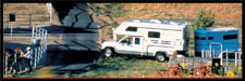 Photo of truck with horse trailer preparing to depart